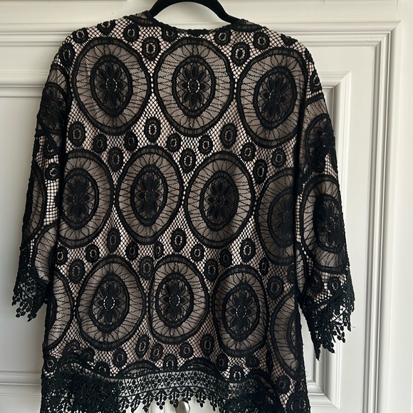 Beautiful lace jacket with satin like fabric underneath. 30 inches long - Picture 3 of 4